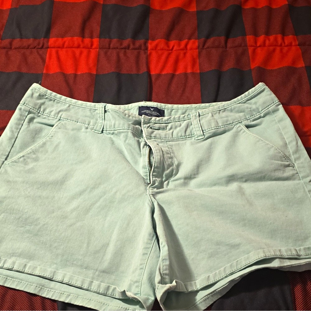 American Eagle Outfitters Midi Stretch Womens 12 Light Blue Chino Shorts Pockets